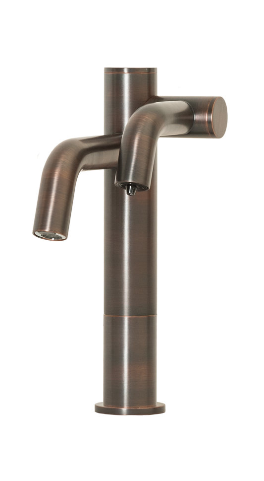 TiO-324 Two-in-One Automatic Faucet and Automatic Soap Dispenser with 4" Riser for Vessel Sink Applications in Venetian Bronze