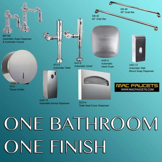 Suite 10109 Automatic Urinal, Toilet Flush Valves, Faucet and Soap Dispenser in Polished Chrome