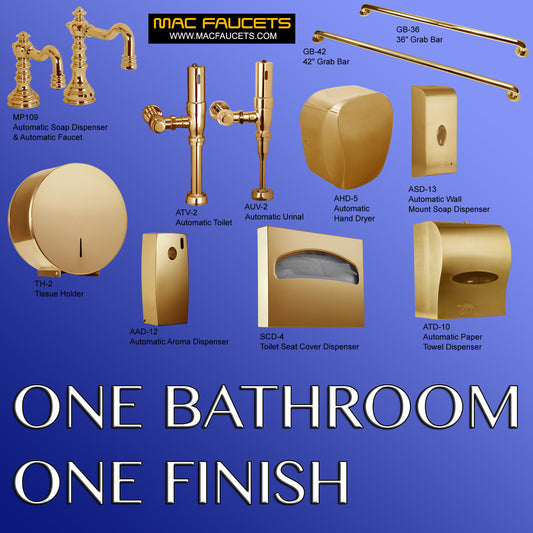 Suite 10109 Automatic Urinal, Toilet Flush Valves, Faucet and Soap Dispenser in Polished Gold