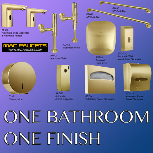 Suite 10022 Automatic Urinal, Toilet Flush Valves, Faucet and Soap Dispenser in Satin Brass