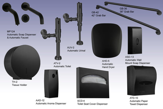 Suite 10124 Automatic Urinal & Toilet Flushers, Soap Dispenser, and Faucet in Matte Black